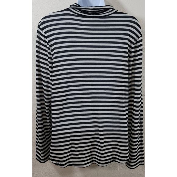 Chico's Black White Striped Mock Neck Top 1 Medium Lightweight Soft Stretchy - Picture 2 of 5
